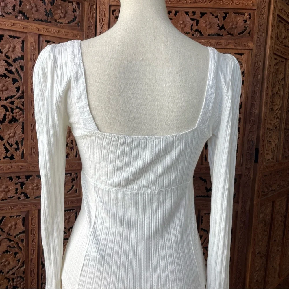 Free People White cotton lace Square-Neck Ribbed Long-Sleeve Top - Picture 6 of 7